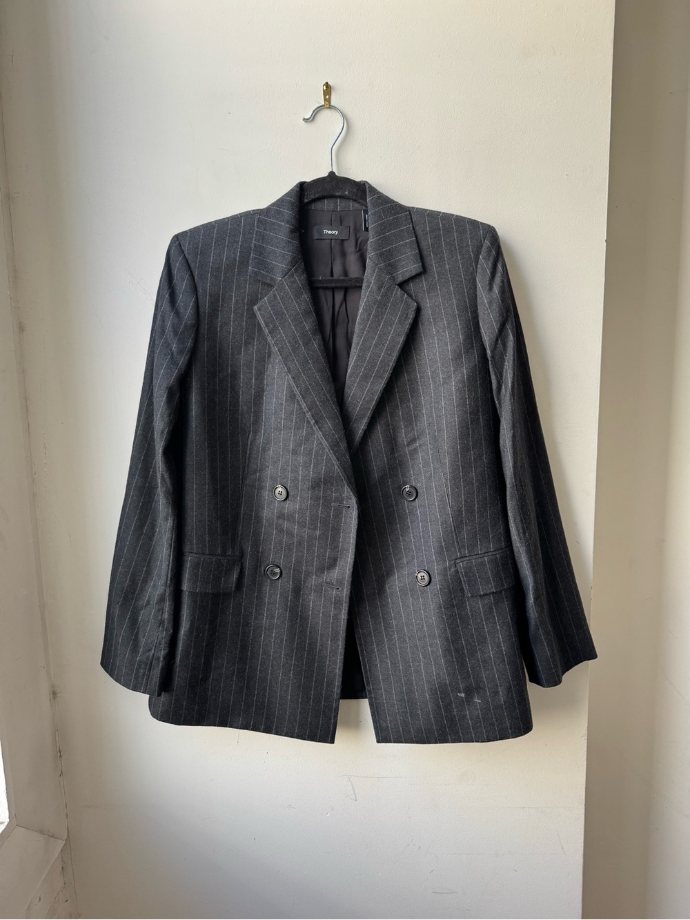 Theory Gray Pinstripe Double-Breasted Blazer